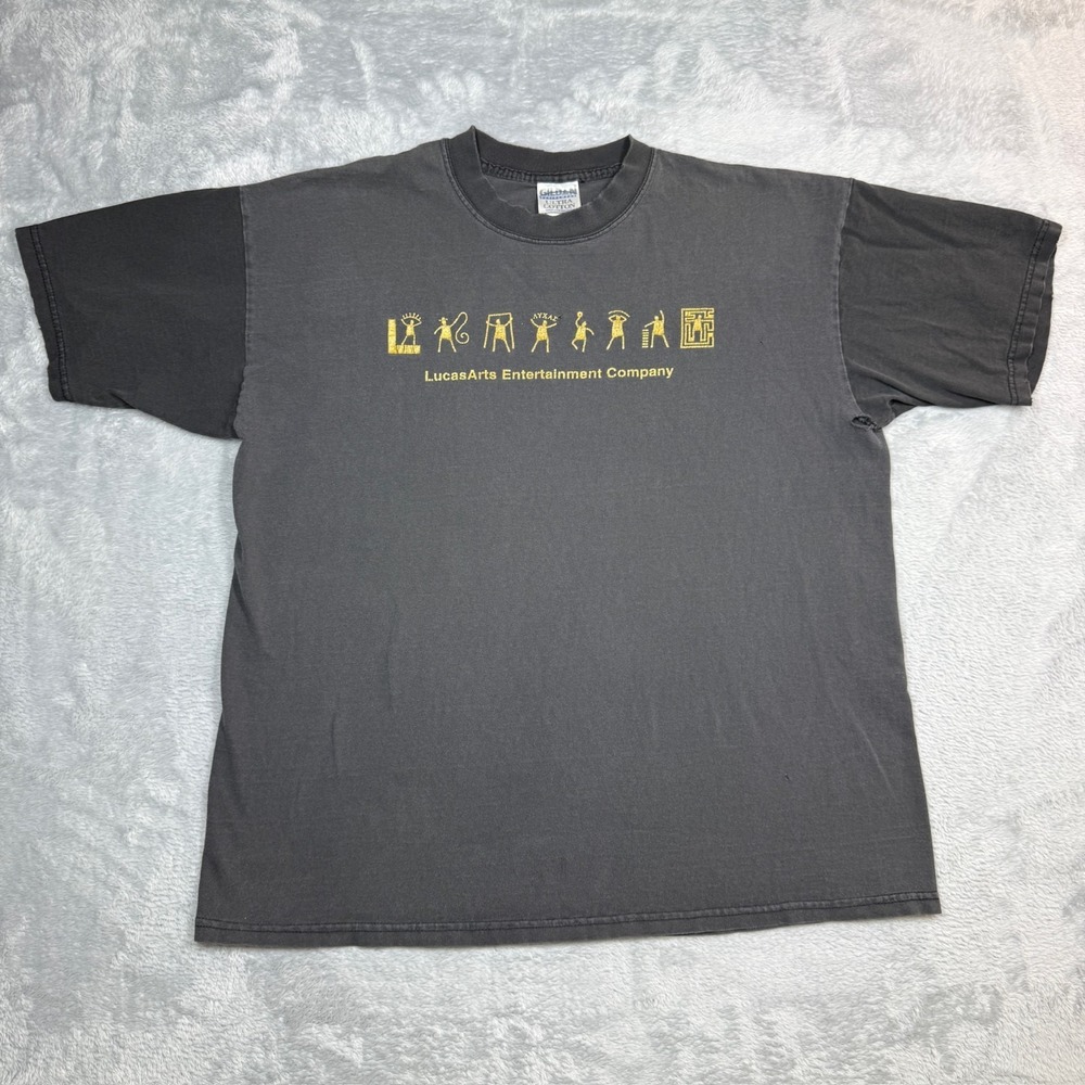 Vintage LucasArts Shirt Mens XL Gray Black Video Game Logos Thrashed Holes READ
